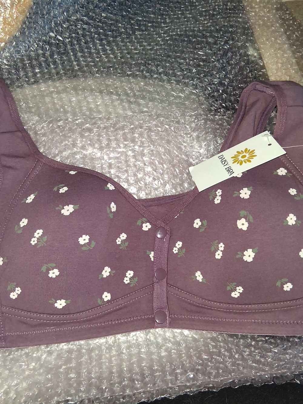 Daisy Bra Floral Front-Close Wireless Bra - Plum Size XL